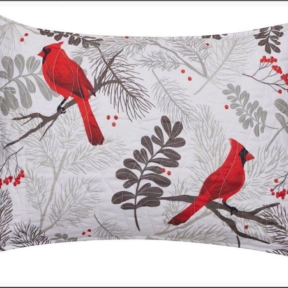 NEW! Red Cardinals Farmhouse Printed QUEEN Quilt Set with matching Tote Boho - Picture 6 of 7